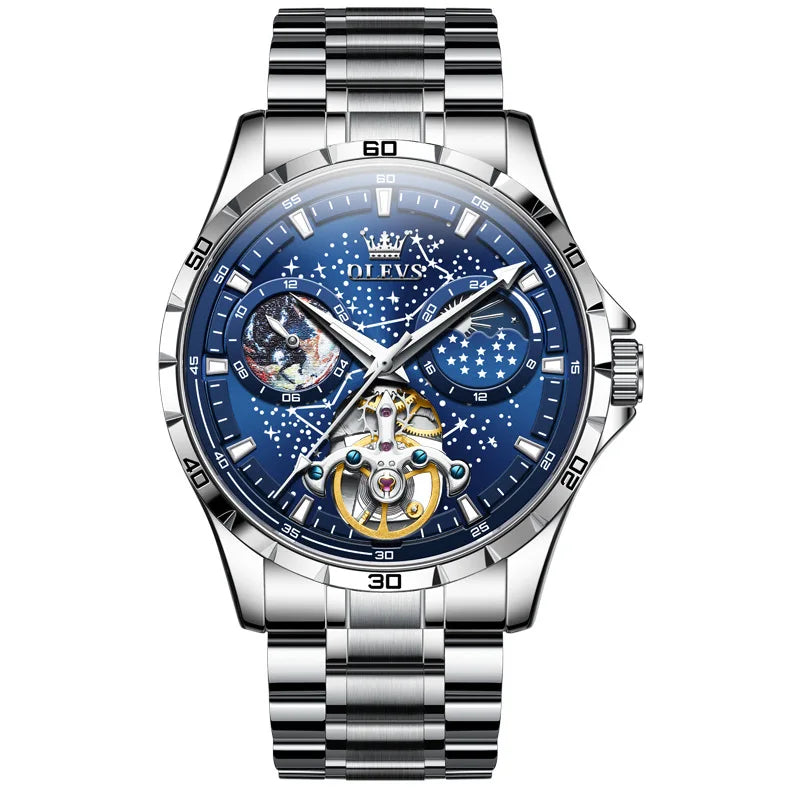 OLEVS 6689 Original Men Watch Waterproof Multifunctional Luminous Fully Automatic Mechanical Watches Moon Phase Starry